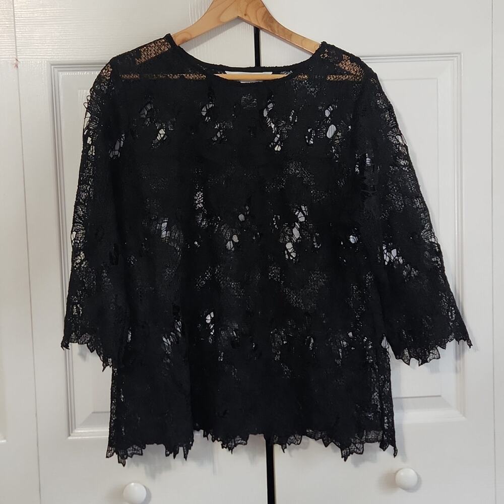Draper's & Damon's Women's Black‎ Floral Lace 3/4 Sleeve Top Size LG Whimsigoth